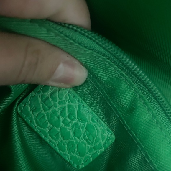 Vintage Lauren Ralph Lauren Green Faux Croc Skin Handbag Gold Toned - Picture 9 of 10